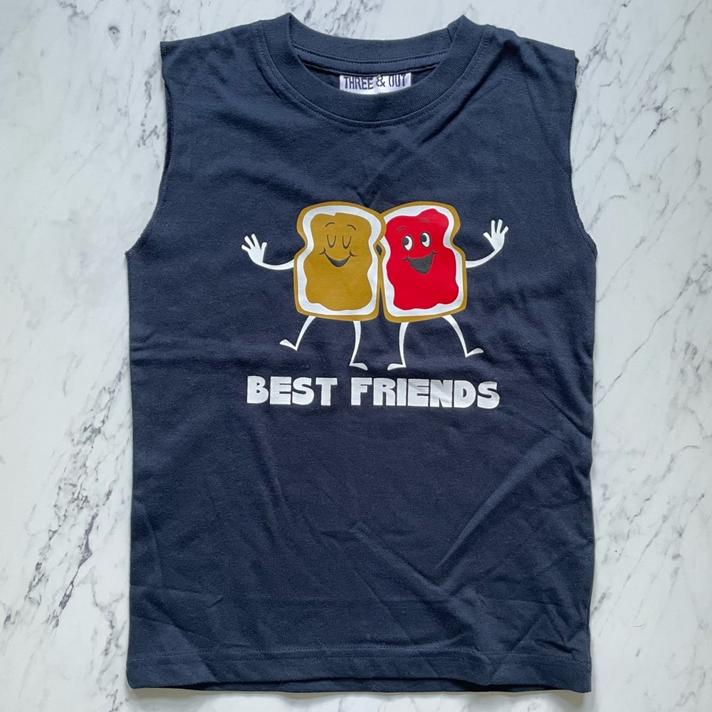 NWT Boys 4T Sleeveless Whimsical Best Friends PB&J Tee in Navy